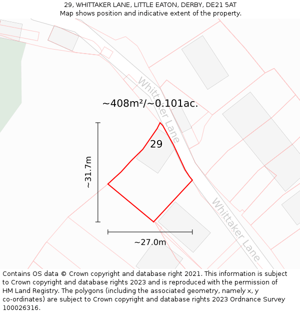 29, WHITTAKER LANE, LITTLE EATON, DERBY, DE21 5AT: Plot and title map