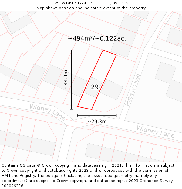 29, WIDNEY LANE, SOLIHULL, B91 3LS: Plot and title map