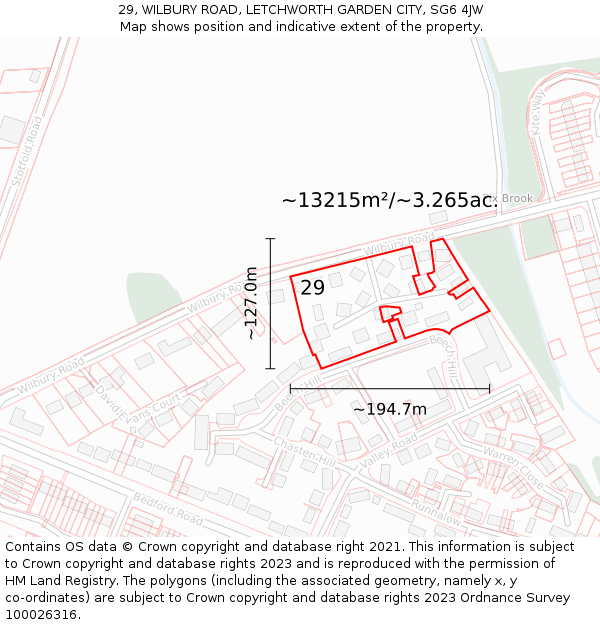 29, WILBURY ROAD, LETCHWORTH GARDEN CITY, SG6 4JW: Plot and title map