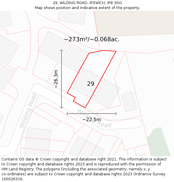 29, WILDING ROAD, IPSWICH, IP8 3SG: Plot and title map