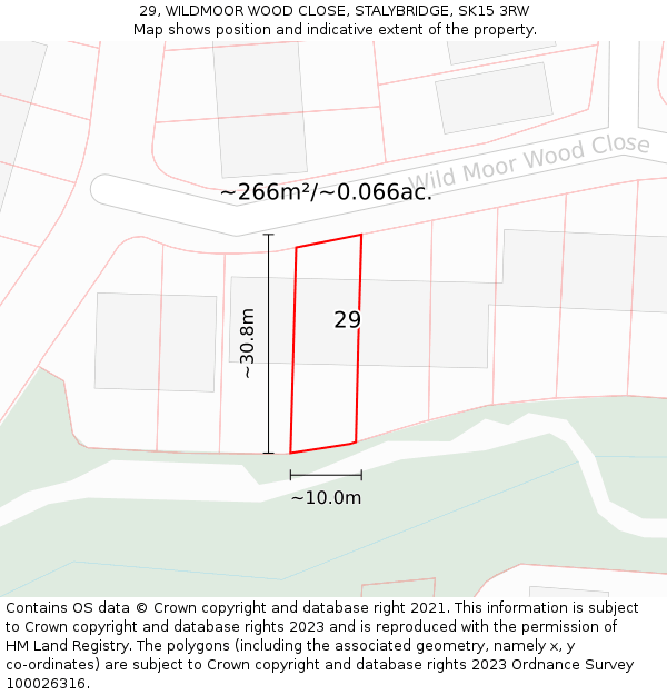 29, WILDMOOR WOOD CLOSE, STALYBRIDGE, SK15 3RW: Plot and title map