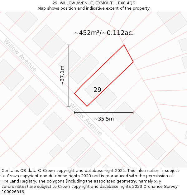 29, WILLOW AVENUE, EXMOUTH, EX8 4QS: Plot and title map