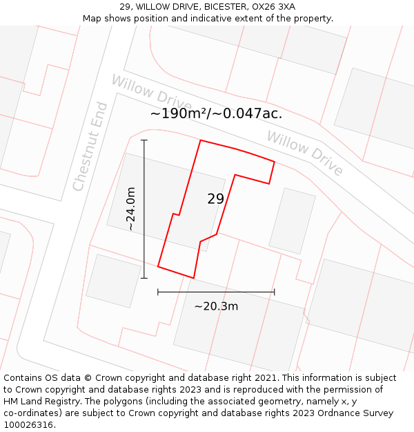 29, WILLOW DRIVE, BICESTER, OX26 3XA: Plot and title map