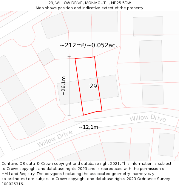 29, WILLOW DRIVE, MONMOUTH, NP25 5DW: Plot and title map