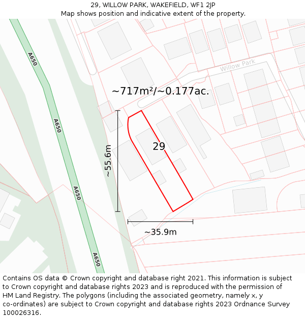 29, WILLOW PARK, WAKEFIELD, WF1 2JP: Plot and title map