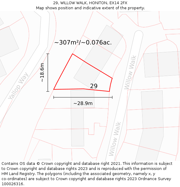 29, WILLOW WALK, HONITON, EX14 2FX: Plot and title map