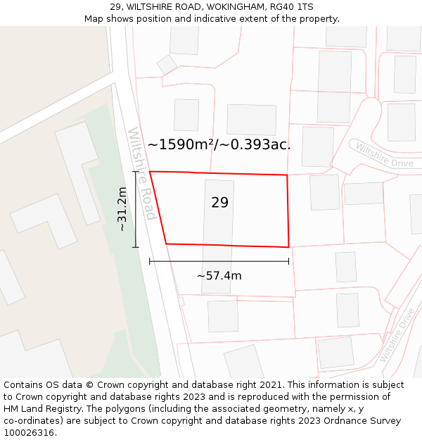 29, WILTSHIRE ROAD, WOKINGHAM, RG40 1TS: Plot and title map