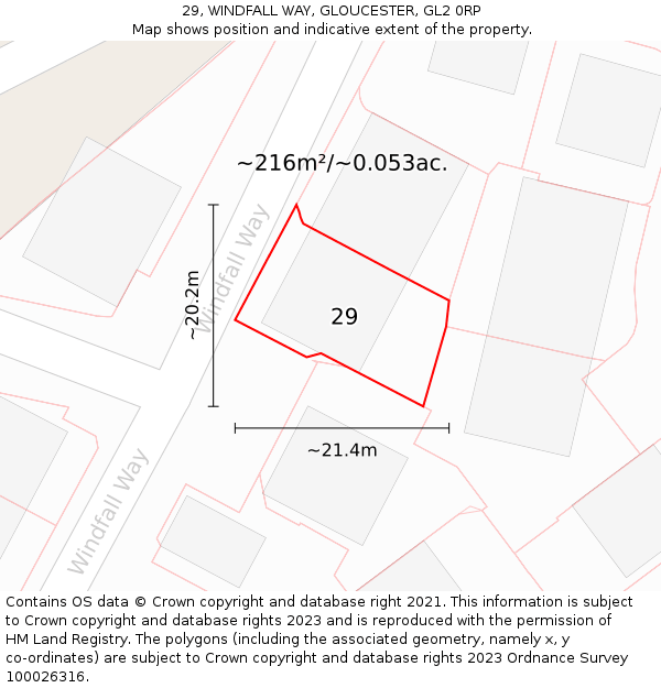 29, WINDFALL WAY, GLOUCESTER, GL2 0RP: Plot and title map