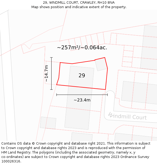 29, WINDMILL COURT, CRAWLEY, RH10 8NA: Plot and title map