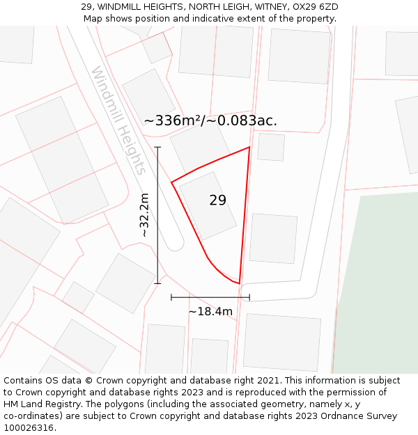 29, WINDMILL HEIGHTS, NORTH LEIGH, WITNEY, OX29 6ZD: Plot and title map