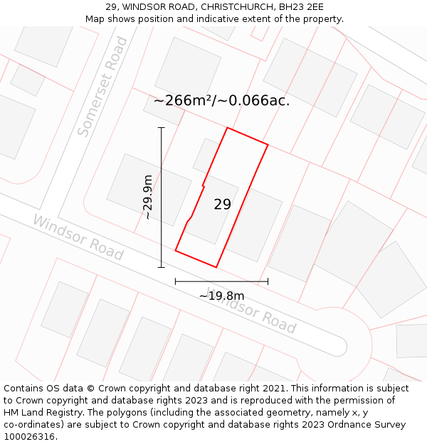 29, WINDSOR ROAD, CHRISTCHURCH, BH23 2EE: Plot and title map