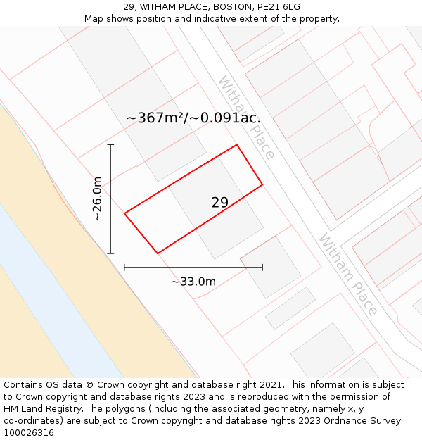 29, WITHAM PLACE, BOSTON, PE21 6LG: Plot and title map