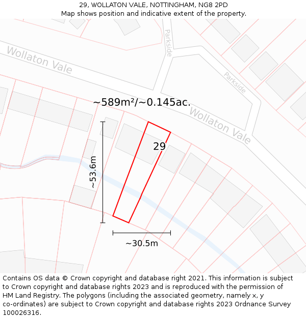 29, WOLLATON VALE, NOTTINGHAM, NG8 2PD: Plot and title map