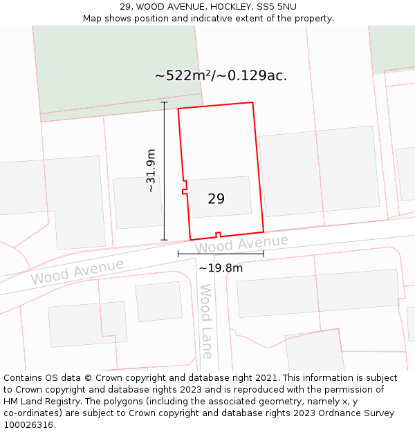 29, WOOD AVENUE, HOCKLEY, SS5 5NU: Plot and title map