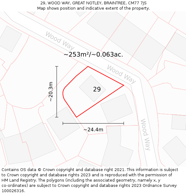 29, WOOD WAY, GREAT NOTLEY, BRAINTREE, CM77 7JS: Plot and title map