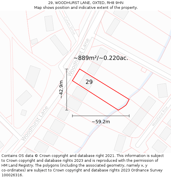 29, WOODHURST LANE, OXTED, RH8 9HN: Plot and title map