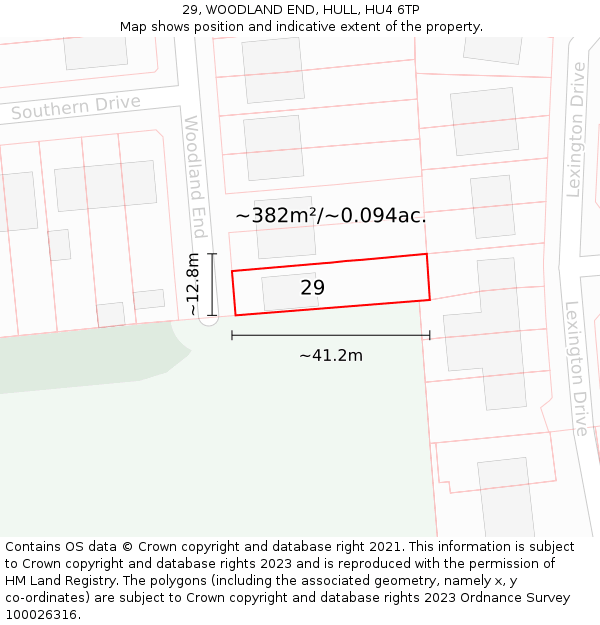 29, WOODLAND END, HULL, HU4 6TP: Plot and title map