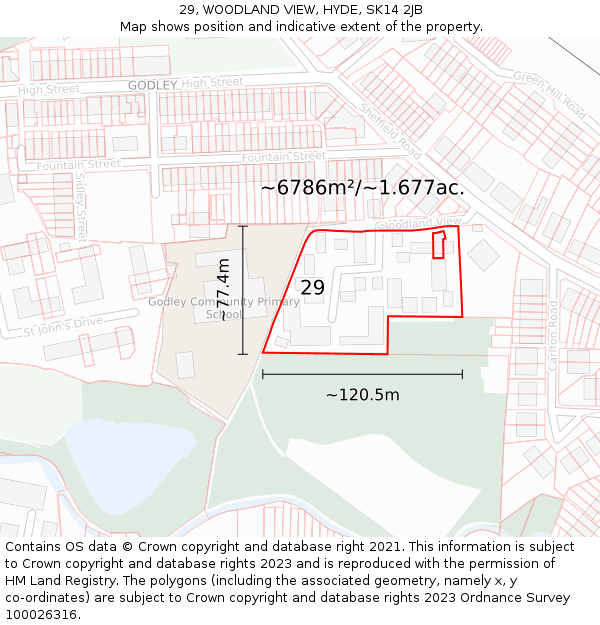 29, WOODLAND VIEW, HYDE, SK14 2JB: Plot and title map