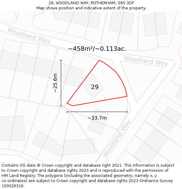 29, WOODLAND WAY, ROTHERHAM, S65 3DF: Plot and title map