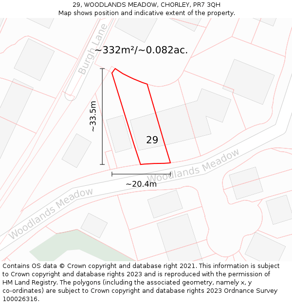 29, WOODLANDS MEADOW, CHORLEY, PR7 3QH: Plot and title map