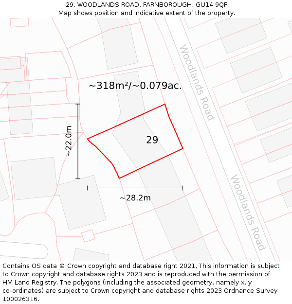 29, WOODLANDS ROAD, FARNBOROUGH, GU14 9QF: Plot and title map