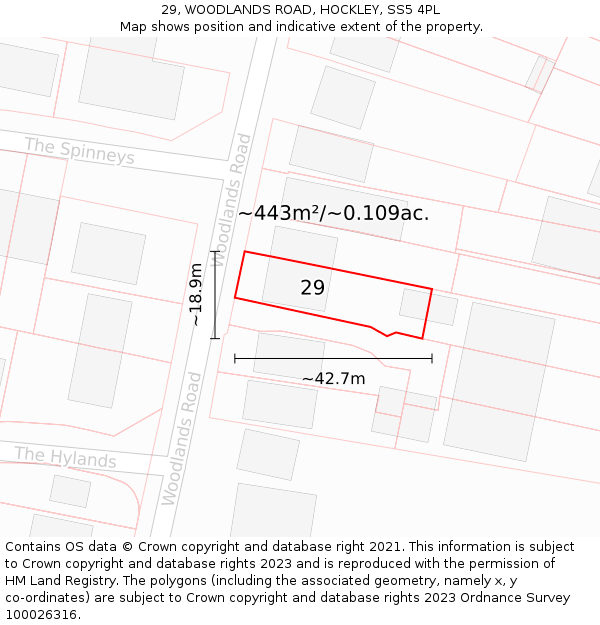 29, WOODLANDS ROAD, HOCKLEY, SS5 4PL: Plot and title map