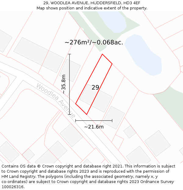 29, WOODLEA AVENUE, HUDDERSFIELD, HD3 4EF: Plot and title map