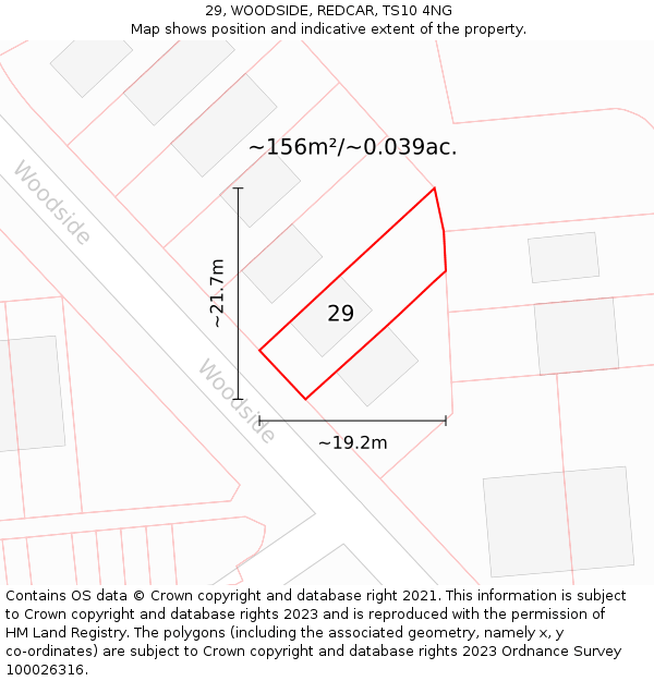 29, WOODSIDE, REDCAR, TS10 4NG: Plot and title map