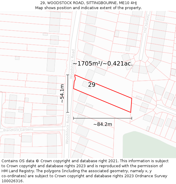 29, WOODSTOCK ROAD, SITTINGBOURNE, ME10 4HJ: Plot and title map