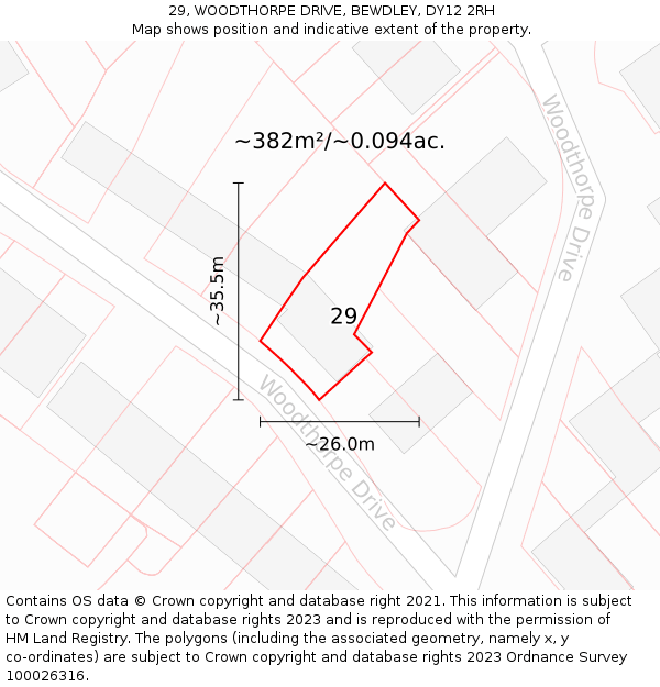 29, WOODTHORPE DRIVE, BEWDLEY, DY12 2RH: Plot and title map