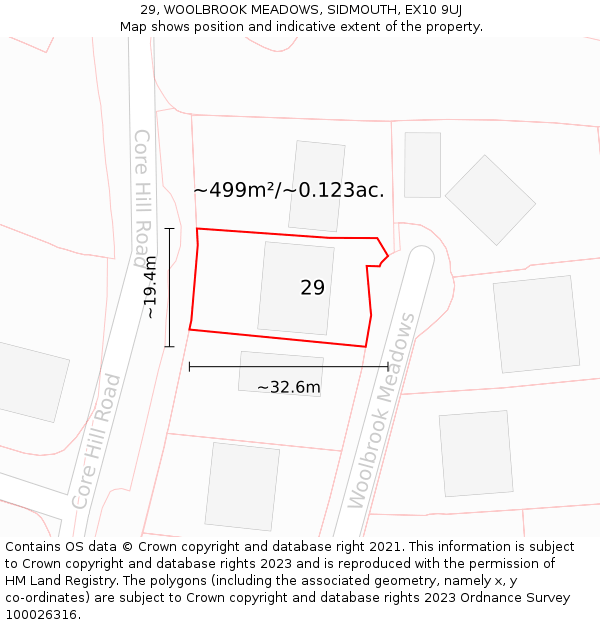 29, WOOLBROOK MEADOWS, SIDMOUTH, EX10 9UJ: Plot and title map