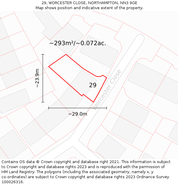 29, WORCESTER CLOSE, NORTHAMPTON, NN3 9GE: Plot and title map