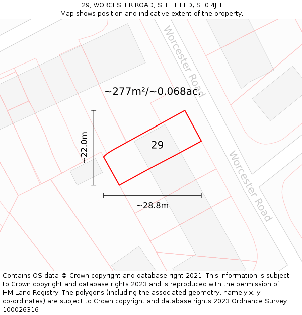 29, WORCESTER ROAD, SHEFFIELD, S10 4JH: Plot and title map