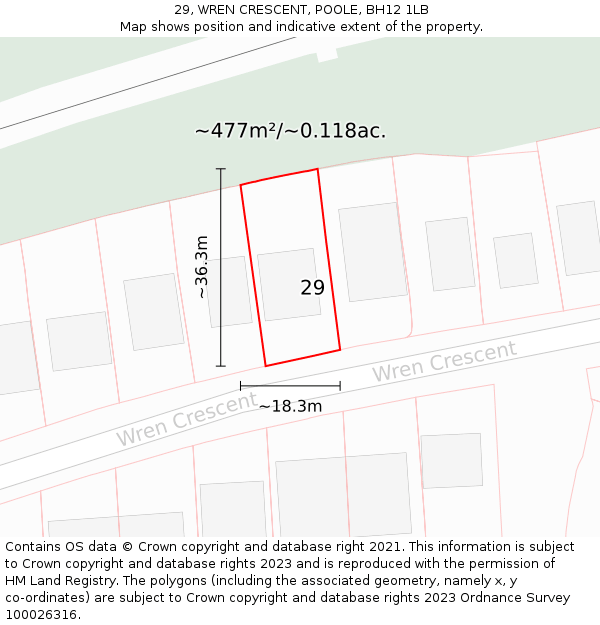 29, WREN CRESCENT, POOLE, BH12 1LB: Plot and title map