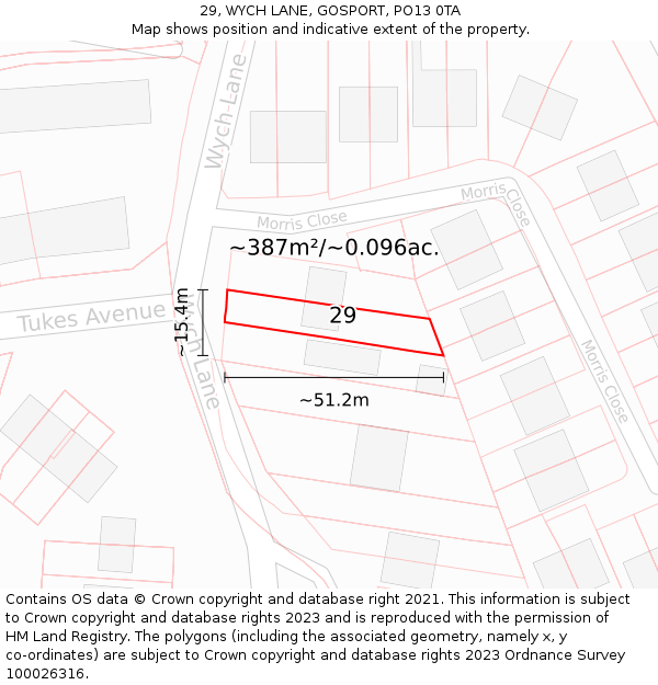 29, WYCH LANE, GOSPORT, PO13 0TA: Plot and title map