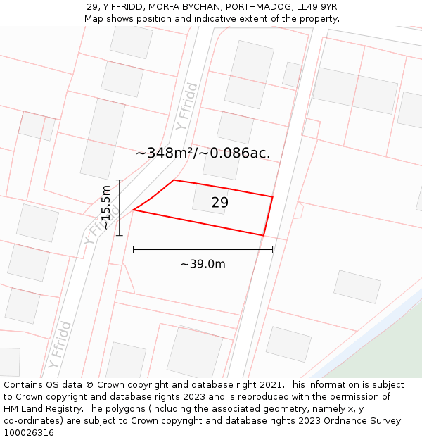 29, Y FFRIDD, MORFA BYCHAN, PORTHMADOG, LL49 9YR: Plot and title map