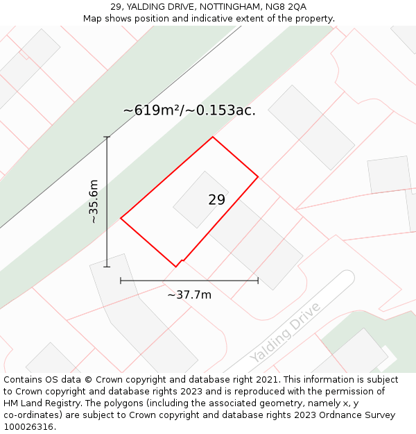 29, YALDING DRIVE, NOTTINGHAM, NG8 2QA: Plot and title map