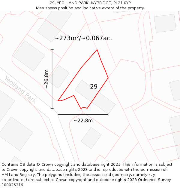 29, YEOLLAND PARK, IVYBRIDGE, PL21 0YP: Plot and title map