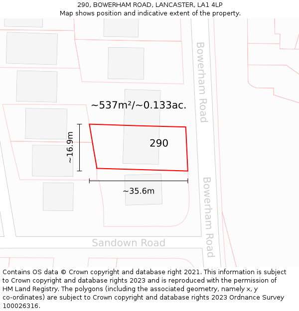 290, BOWERHAM ROAD, LANCASTER, LA1 4LP: Plot and title map