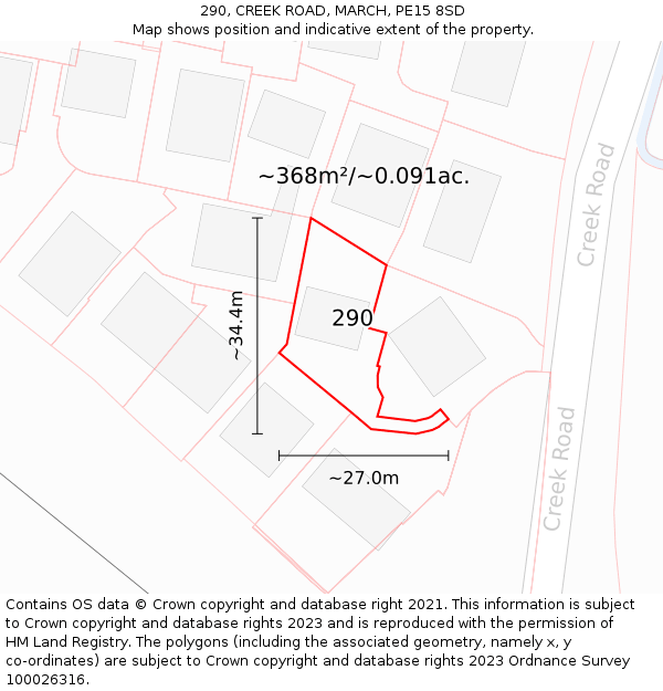 290, CREEK ROAD, MARCH, PE15 8SD: Plot and title map