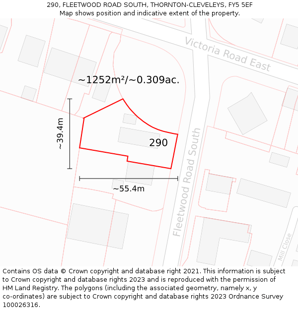 290, FLEETWOOD ROAD SOUTH, THORNTON-CLEVELEYS, FY5 5EF: Plot and title map