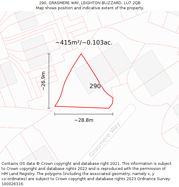 290, GRASMERE WAY, LEIGHTON BUZZARD, LU7 2QB: Plot and title map