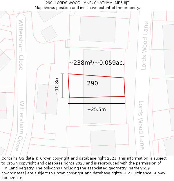 290, LORDS WOOD LANE, CHATHAM, ME5 8JT: Plot and title map