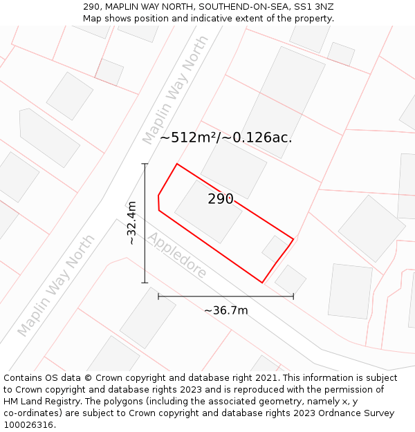 290, MAPLIN WAY NORTH, SOUTHEND-ON-SEA, SS1 3NZ: Plot and title map