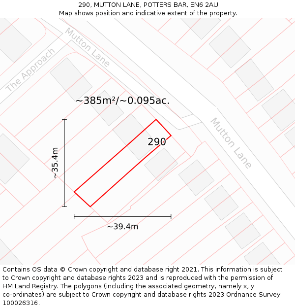 290, MUTTON LANE, POTTERS BAR, EN6 2AU: Plot and title map