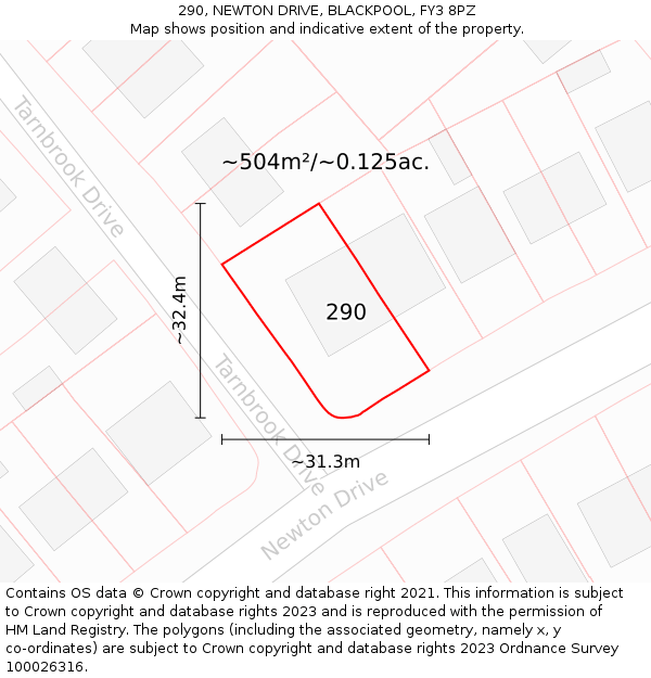 290, NEWTON DRIVE, BLACKPOOL, FY3 8PZ: Plot and title map