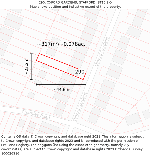 290, OXFORD GARDENS, STAFFORD, ST16 3JQ: Plot and title map