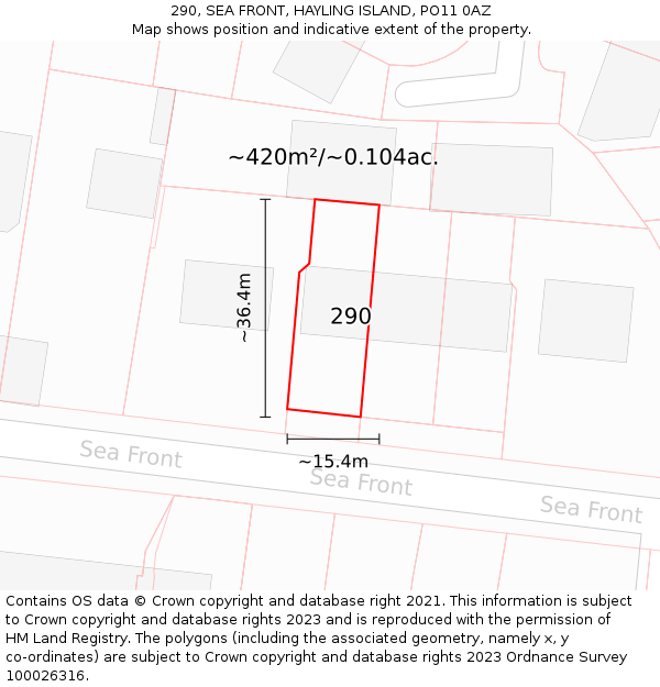 290, SEA FRONT, HAYLING ISLAND, PO11 0AZ: Plot and title map