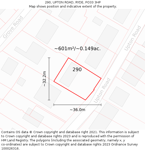 290, UPTON ROAD, RYDE, PO33 3HP: Plot and title map