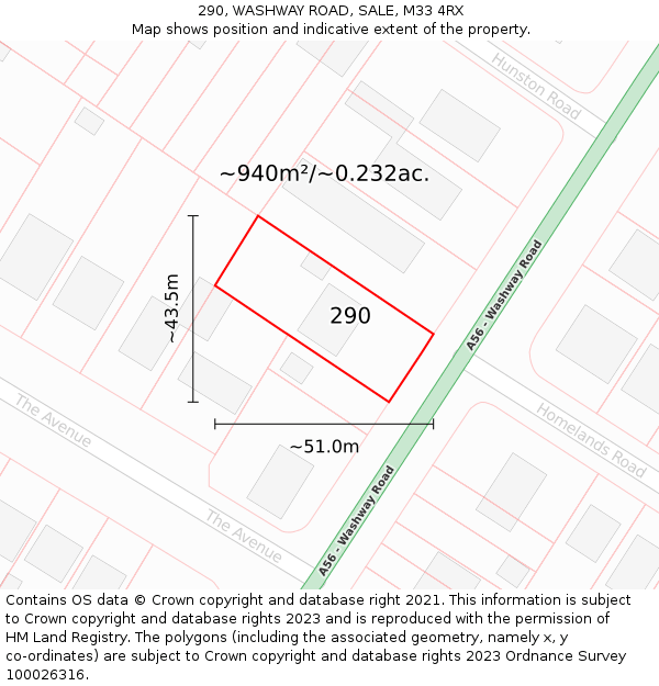 290, WASHWAY ROAD, SALE, M33 4RX: Plot and title map